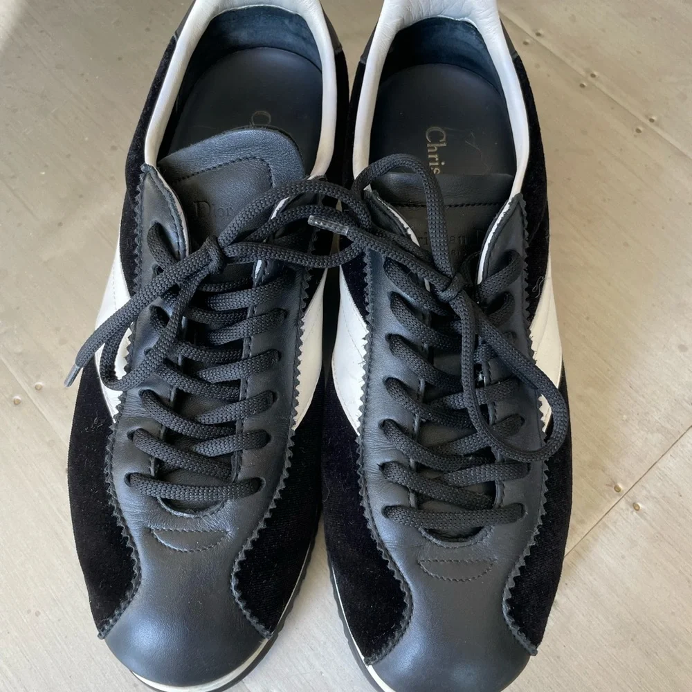 christian Dior black velour white logo sneakers trainers flats sz 38